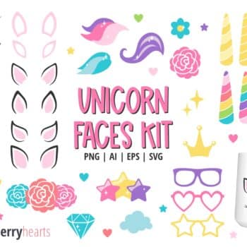 Assorted Unicorn Face Cliparts and SVG Set