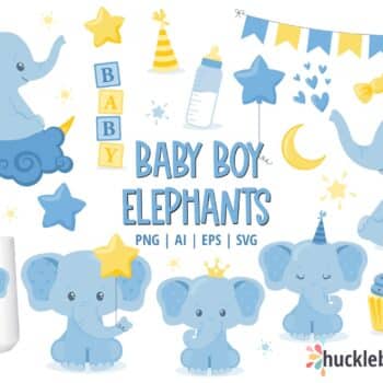 Baby Boy Elephants Clipart and SVG Set