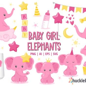 Baby Girl Elephants Clipart and SVG Set
