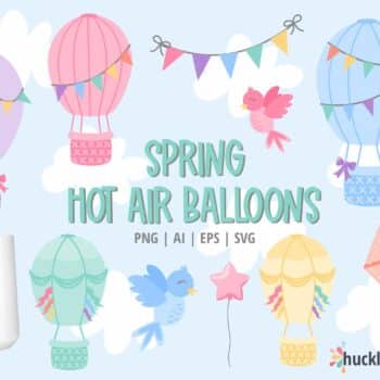 Assorted Spring Themed Hot Air Balloon Clipart and Vector Set