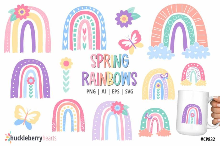 Assorted Spring Themed Rainbow Clipart and Vector Set