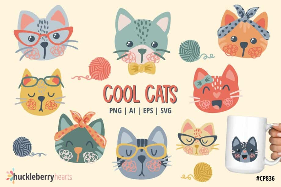 Retro Cat Clipart and Vector Set