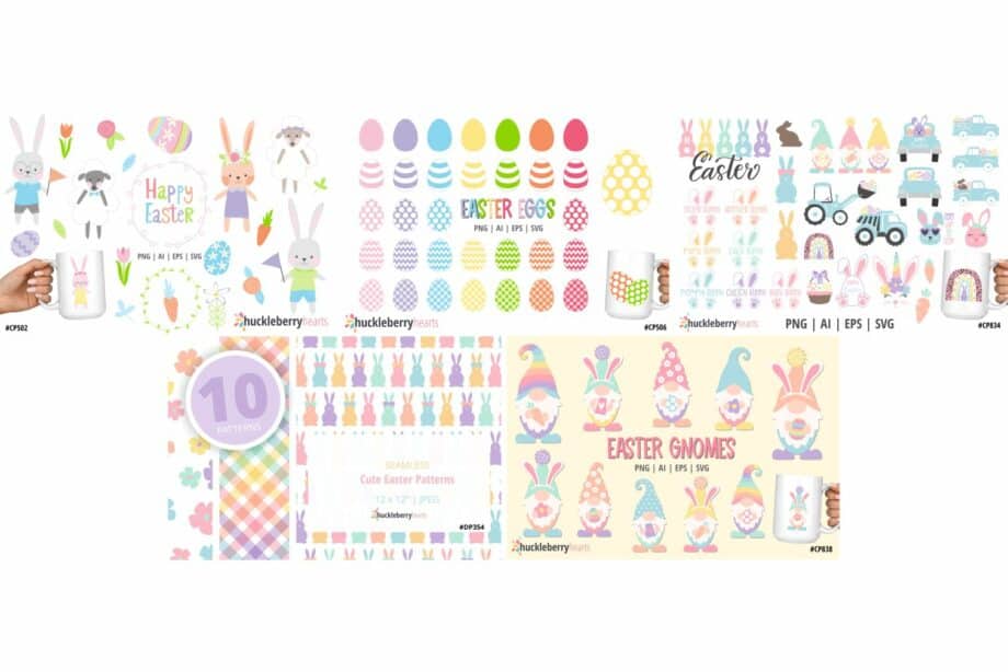 Easter themed clipart and seamless patterns bundle