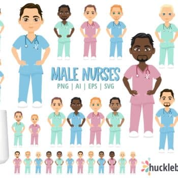 Assorted male nurse cliparts and vector bundle