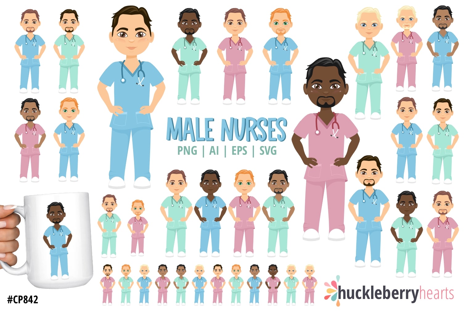 Assorted male nurse cliparts and vector bundle