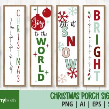 6 Vertical Christmas Porch Signs Vector and Image Bundle