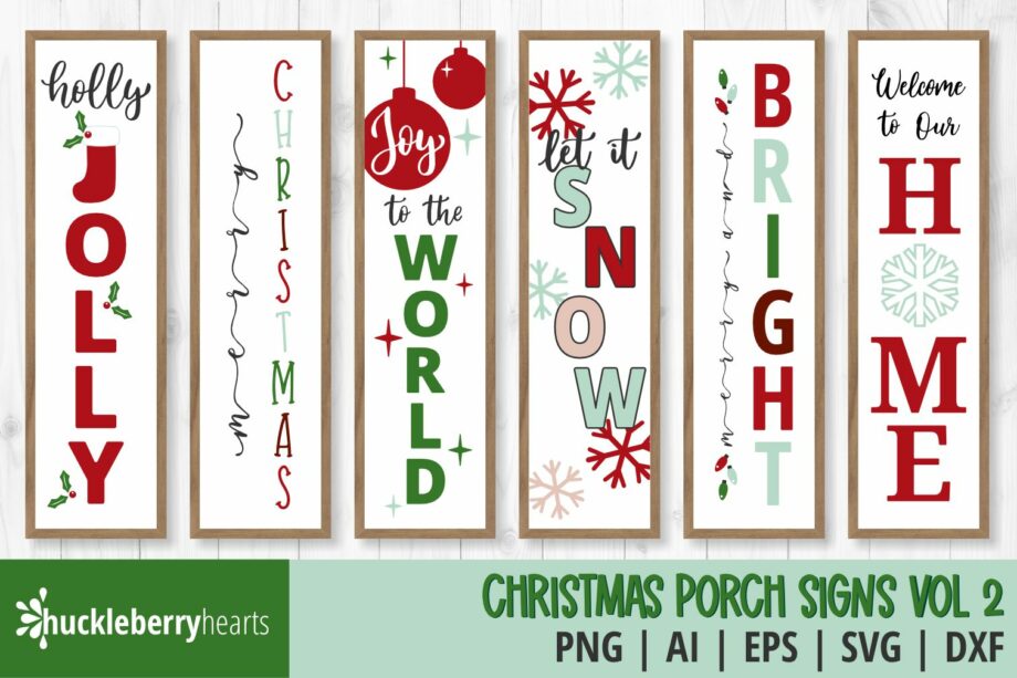 6 Vertical Christmas Porch Signs Vector and Image Bundle
