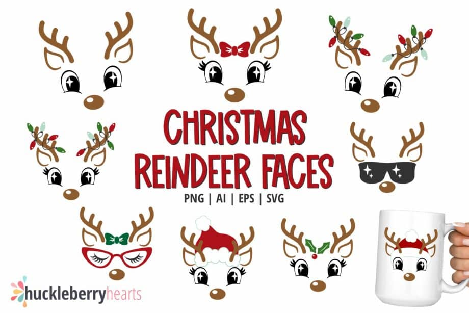 Assorted Cute Christmas Reindeer Faces SVG Bundle