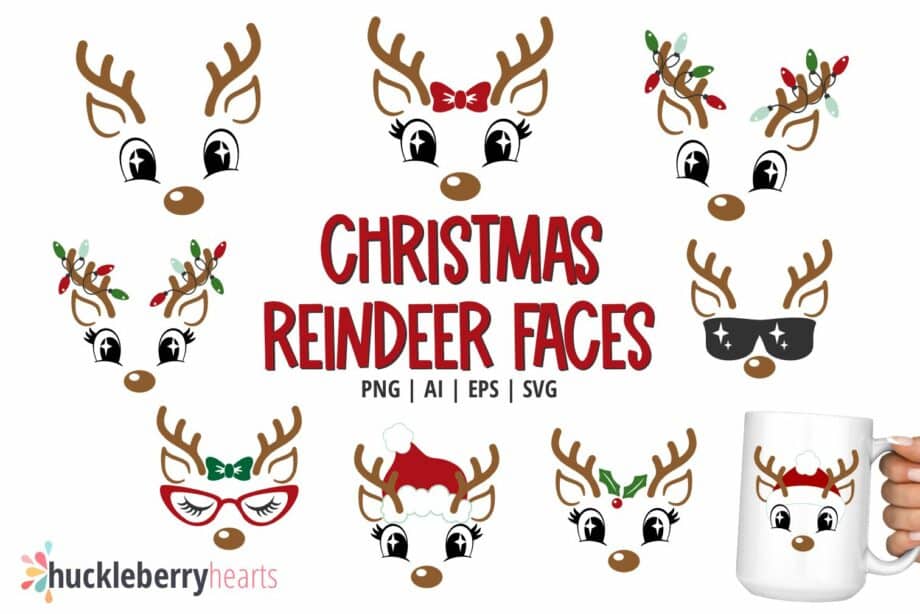 Assorted Cute Christmas Reindeer Faces SVG Bundle