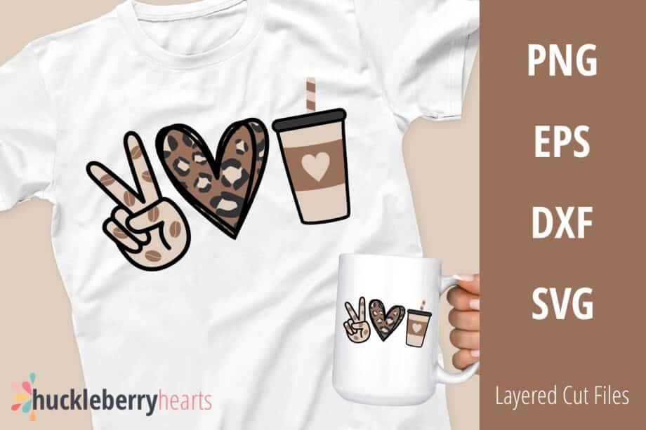 Peace Love and Coffee SVG Tshirt and Clipart Set