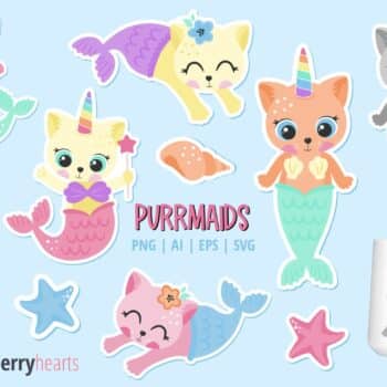 Mermaid Cat Themed Vector and Clipart Bundle