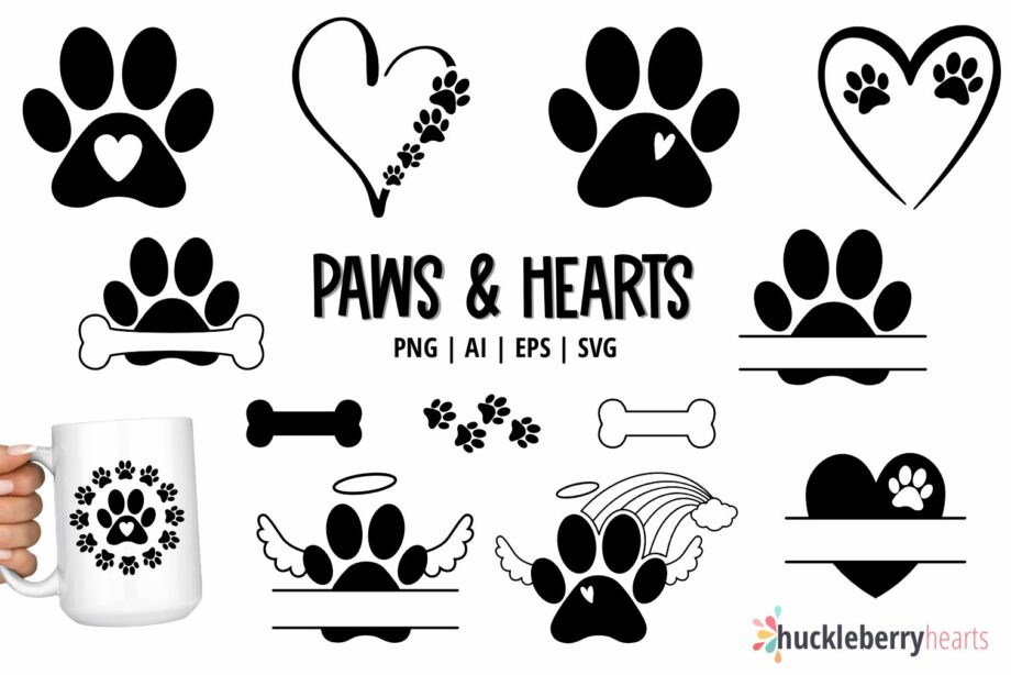 Assorted Paw Print Themed Clipart and Vector Set