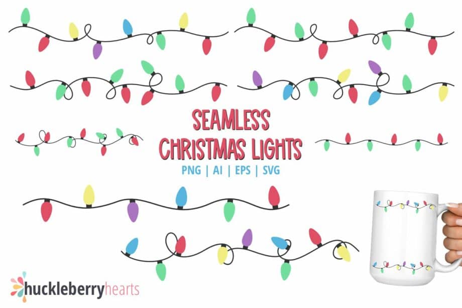 Assorted Seamless Christmas String Lights SVG and Clipart Set