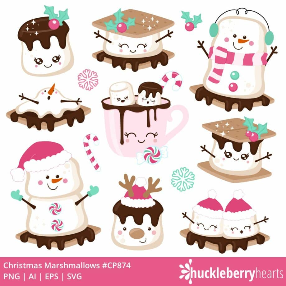Cute Holiday Marshmallow Clipart Set