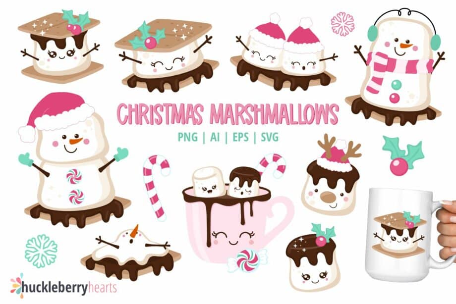 Assorted Christmas Marshmallow SVG and Clipart Bundle