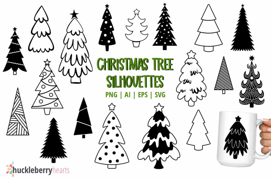 Assorted Christmas Tree Silhouettes Clipart and SVG Set