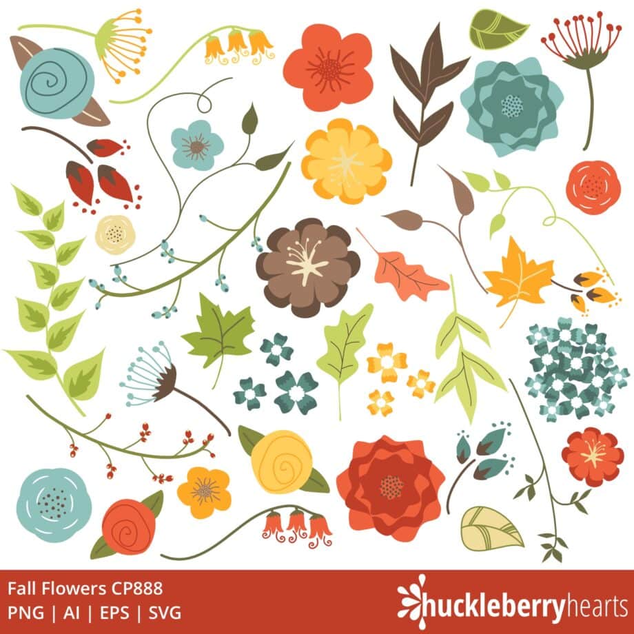 Fall Flowers Clipart | Autumn Elements SVG Set