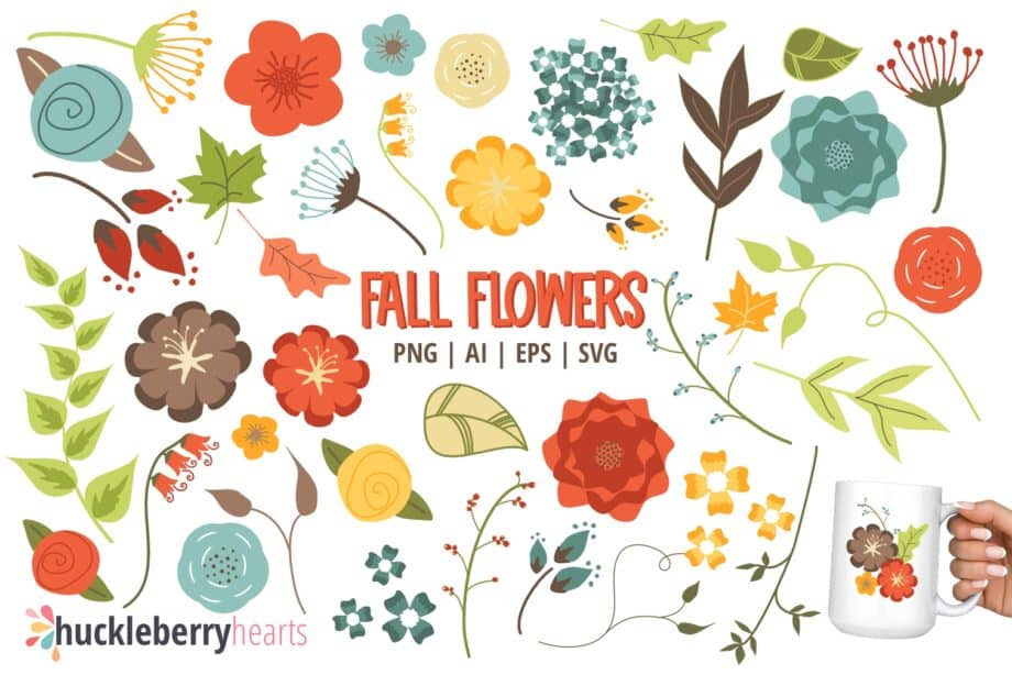 Assorted Fall Flowers and Leaves Clipart