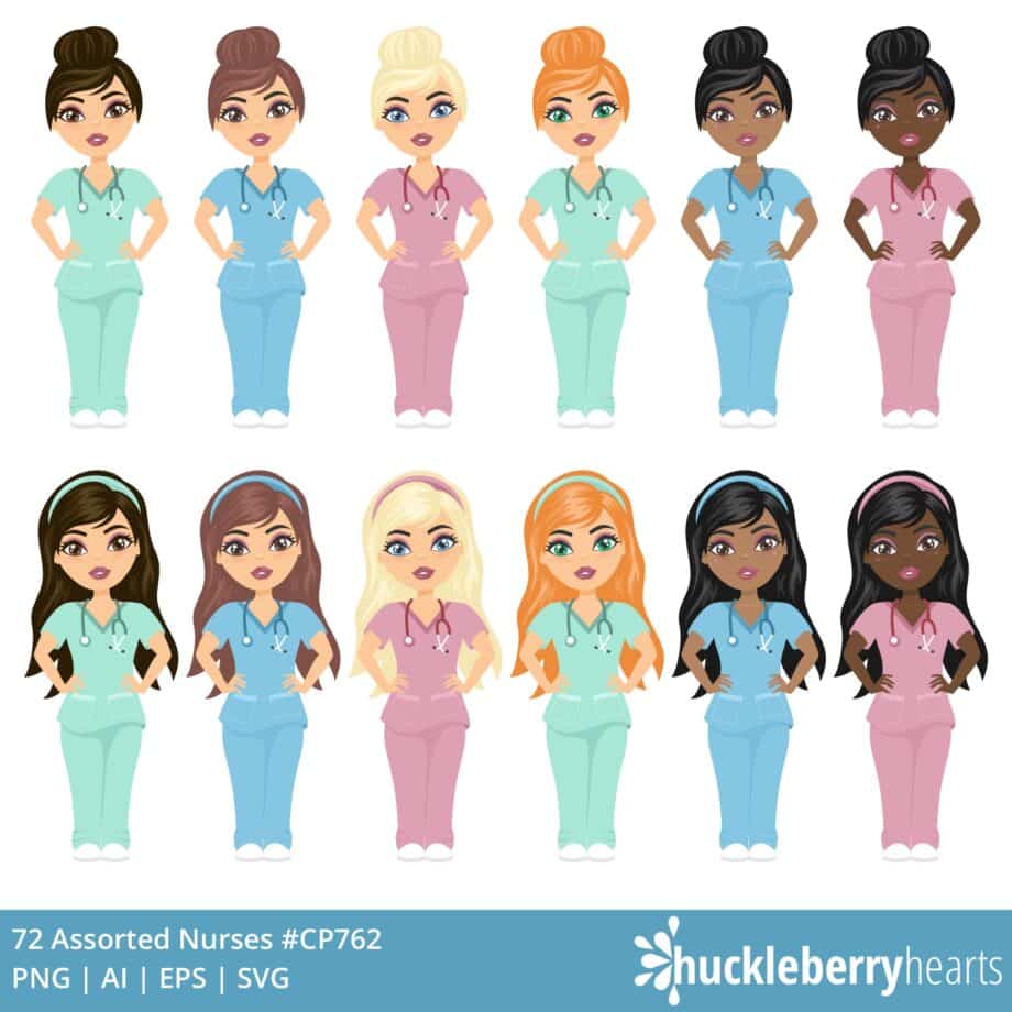 Assorted female nurse clipart and SVG files