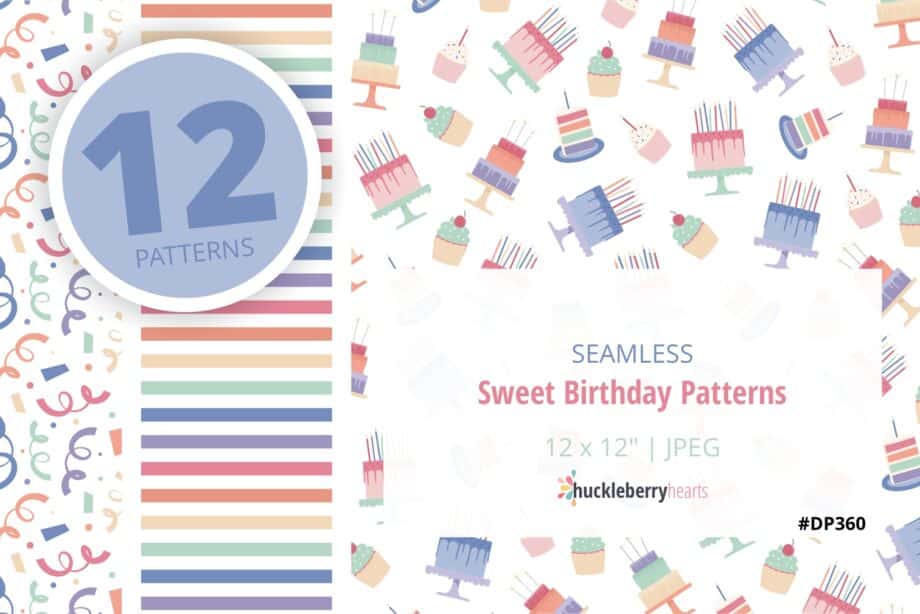 Assorted birthday themed seamless patterns set