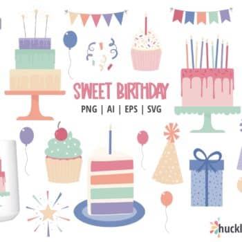 Assorted Birthday Party Themed Clipart and SVG Set