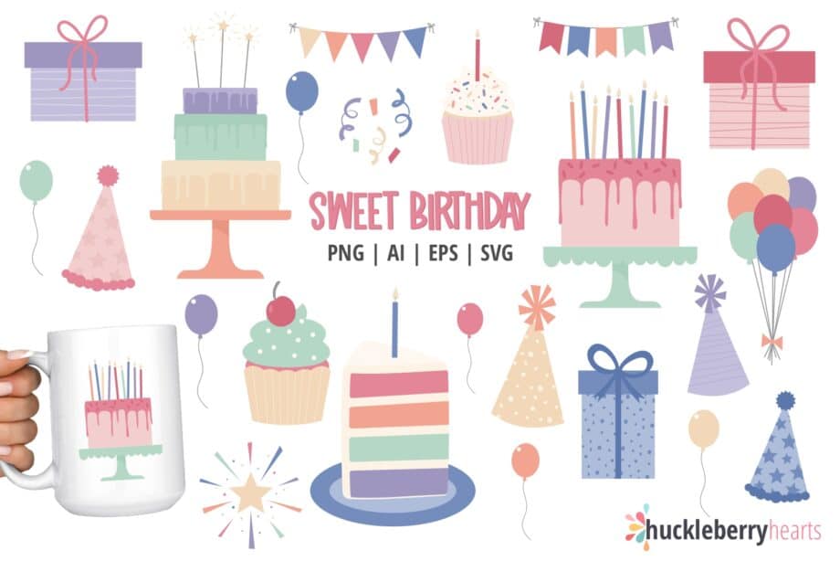 Assorted Birthday Party Themed Clipart and SVG Set