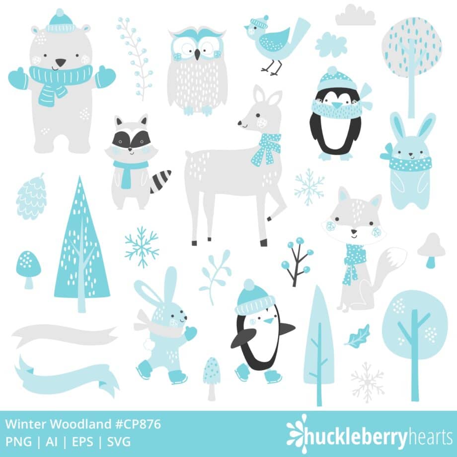 Assorted Winter Woodland Animals Clipart Bundle