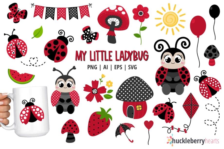 Assorted Lady Bug Clipart and SVG Set