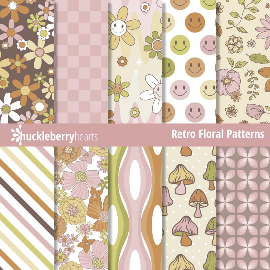 Assorted Retro Flower Digital Paper