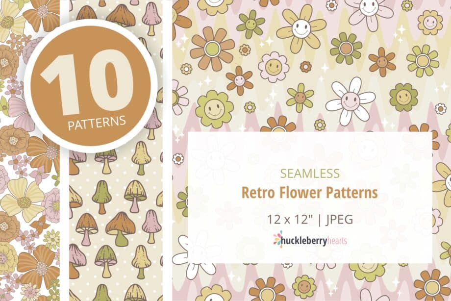 Assorted Retro Style 70s Seamless Patterns Set