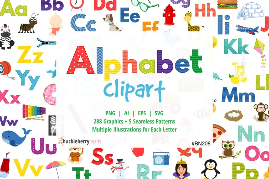 Alphabet Letters PNG and matching clipart set