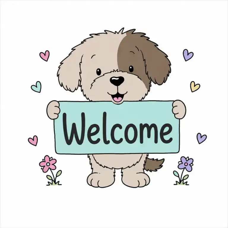 Cute Puppy Holding a Welcome Sign